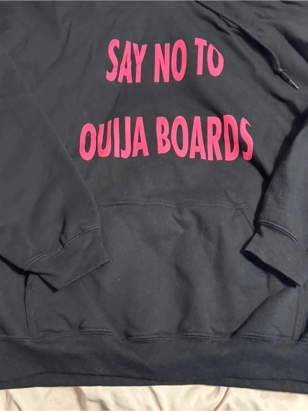 Corey Scherer Black Hoodie with Pink "Say No To Ouija Boards" Graphic - Picture 2 of 5